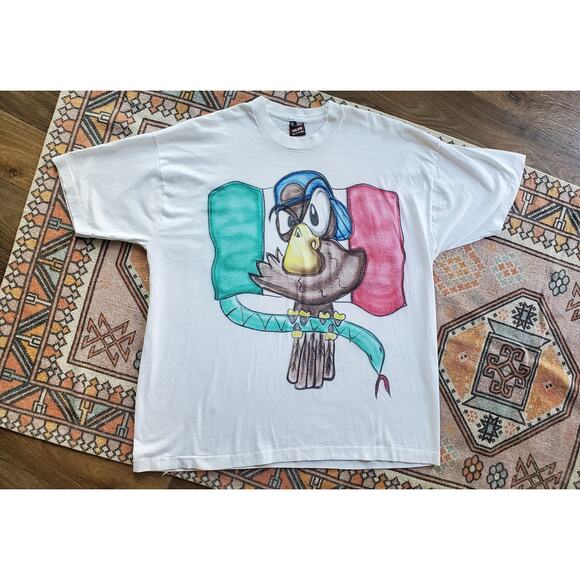 Vintage Graffiti Spray Paint Style Single Stitch Mexico Flag Shirt - Picture 1 of 4